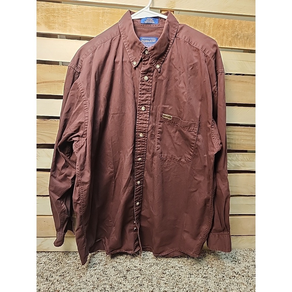 Pendleton Button Down Shirt Mens Large Burgundy Long Sleeve 100% Cotton